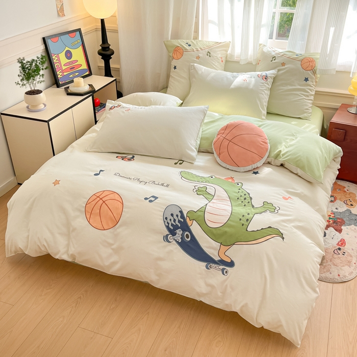 91家纺网 家纺一手货源 找家纺 博雅 2025新款全棉贴布绣卡通四件套 绣花款-鳄鱼运动