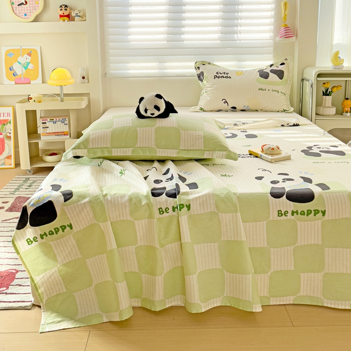 91家纺网 家纺一手货源 找家纺 春雨家居 2025新款春夏卡通印花全棉单床单 小熊猫