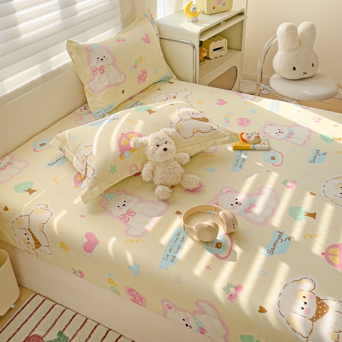 91家纺网 家纺一手货源 找家纺 春雨家居 2025新款春夏卡通印花全棉单床笠 萌趣乐园