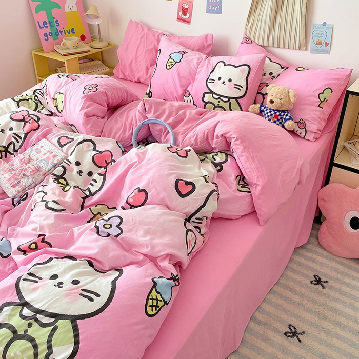 91家纺网 家纺一手货源 找家纺 卡斯诺家纺馆 2025新款水洗云朵棉四件套【下载文件夹包含买家秀】 时尚猫咪