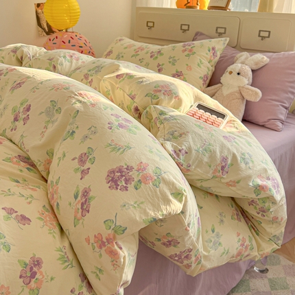 91家纺网 家纺一手货源 找家纺 （总）韩巢家纺 2025新款超柔水洗棉印花被套床单床上用品四件套 