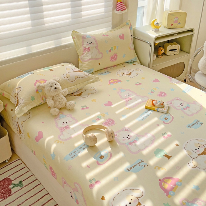 91家纺网 家纺一手货源 找家纺 春雨家居 2025新款春夏卡通印花全棉单床笠 萌趣乐园