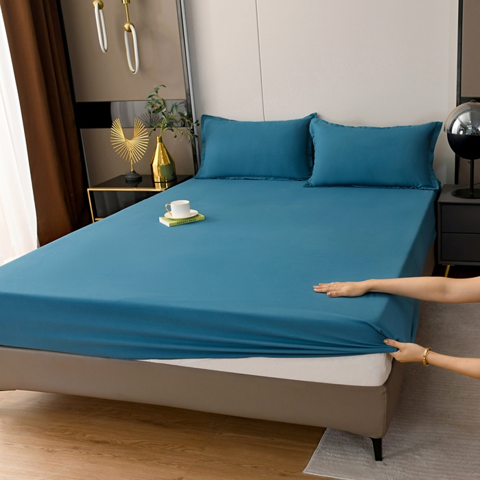 91家纺网 家纺一手货源 找家纺 梵巢2025新款水洗棉纯色单床笠 海青