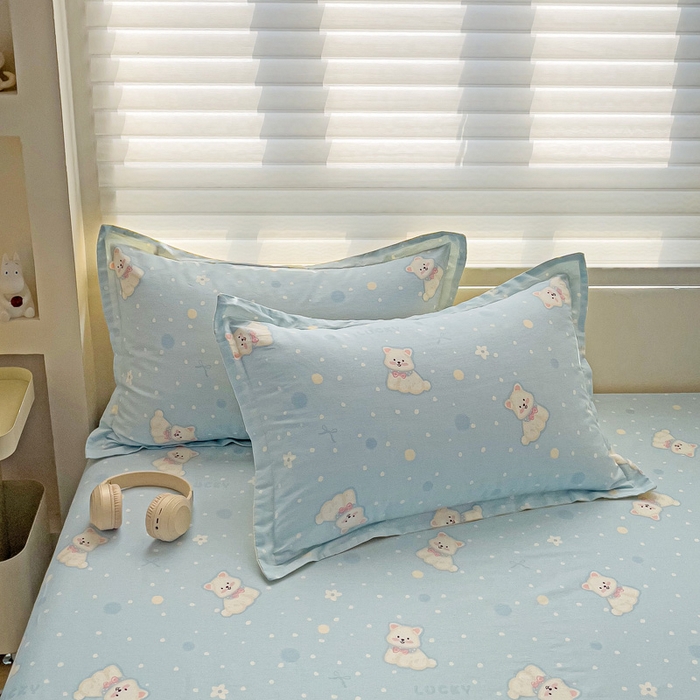 91家纺网 家纺一手货源 找家纺 春雨家居 2025新款春夏卡通印花全棉单枕套 9.蓝色泡芙狗