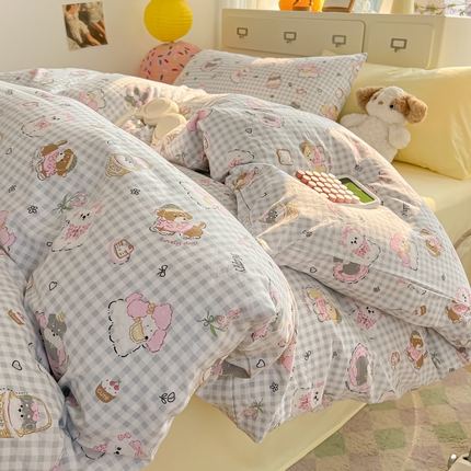 韩巢家纺 2025新款超柔水洗棉印花被套床单床上用品四件套  狗狗可丽饼
