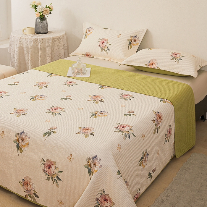 91家纺网 家纺一手货源 找家纺 莎果家纺 2025新款双面全棉数码印花大尺寸2.3*2.5米床盖三件套 东方诗意