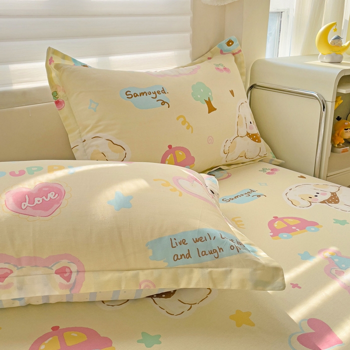 91家纺网 家纺一手货源 找家纺 春雨家居 2025新款春夏卡通印花全棉单床单 萌趣乐园