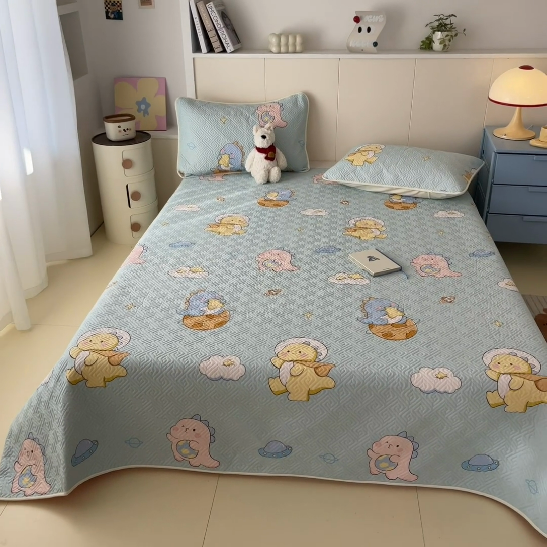 91家纺网 家纺一手货源 找家纺 菲梵家纺2024新款全棉印花夹棉床盖三件套提供买家秀 太空龙