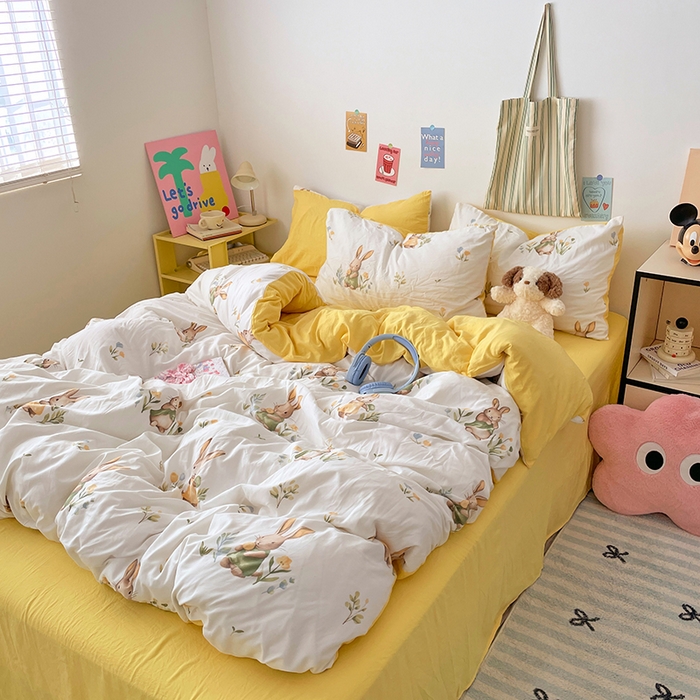 91家纺网 家纺一手货源 找家纺 卡斯诺家纺馆 2025新款水洗云朵棉四件套【下载文件夹包含买家秀】 田园小兔