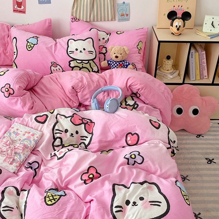 91家纺网 家纺一手货源 找家纺 卡斯诺家纺馆 2025新款水洗云朵棉四件套【下载文件夹包含买家秀】 时尚猫咪