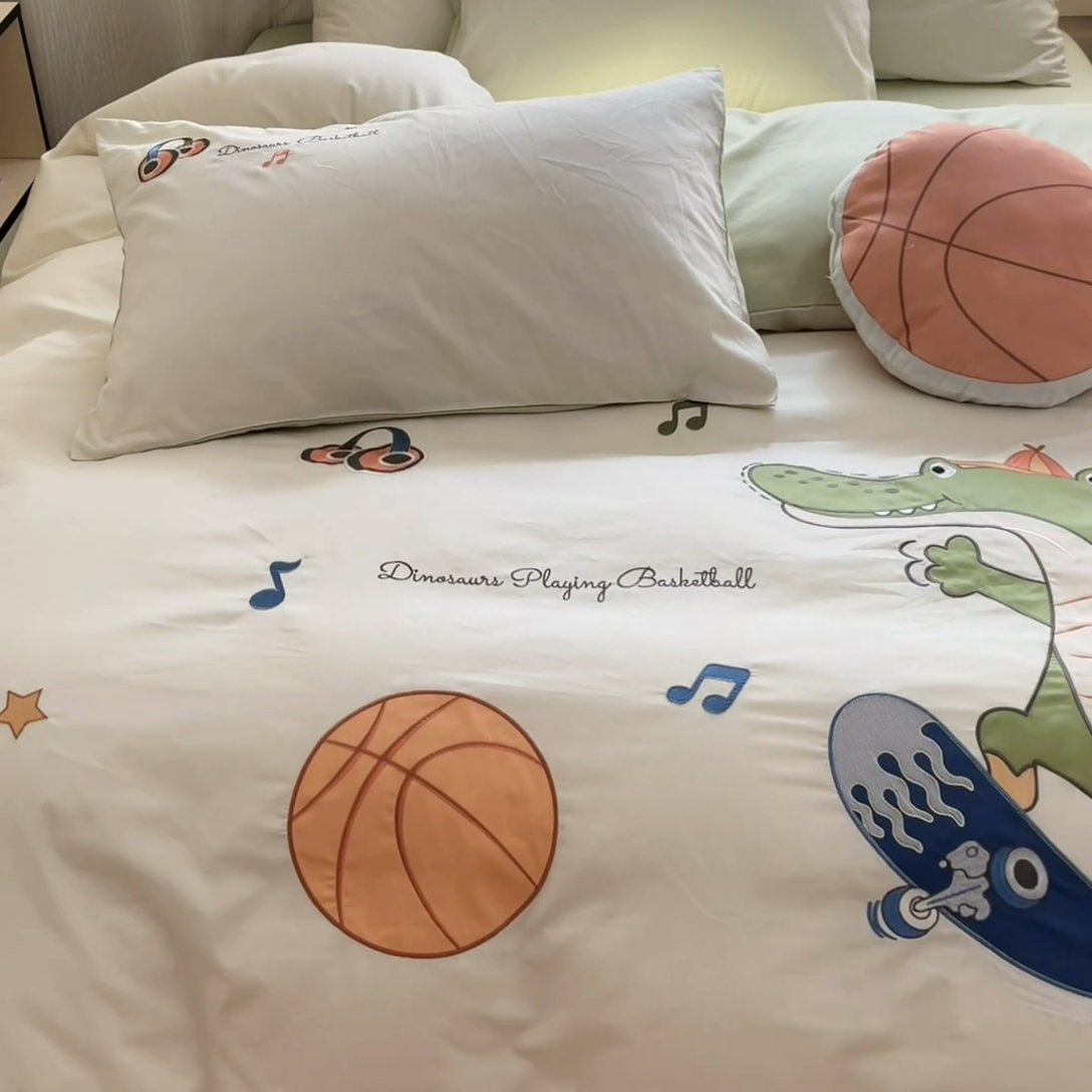 91家纺网 家纺一手货源 找家纺 博雅 2025新款全棉贴布绣卡通四件套 绣花款-鳄鱼运动