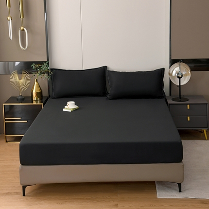 梵巢2025新款水洗棉纯色单床笠 纯黑