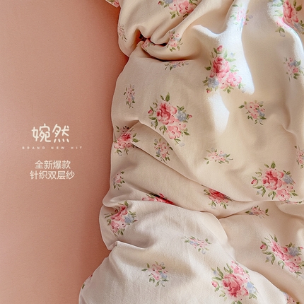 91家纺网 家纺一手货源 找家纺 （总）逸尚阁 2025新款针织双层纱印花四件套（提供买家秀）