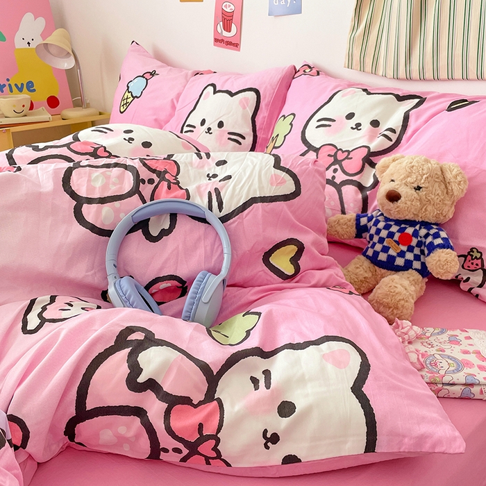 91家纺网 家纺一手货源 找家纺 卡斯诺家纺馆 2025新款水洗云朵棉四件套【下载文件夹包含买家秀】 时尚猫咪