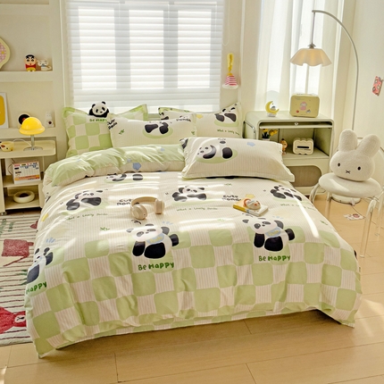 春雨家居 2025新款春夏卡通印花全棉四件套 小熊猫