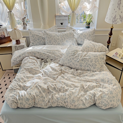 逸尚阁 2025新款针织双层纱印花四件套（提供买家秀） 黛弦-蓝