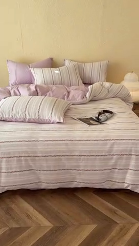 91家纺网 家纺一手货源 找家纺 琪格格纺织 2025新款纯棉韩式小清新田园大提花清新四件套 小花园-紫