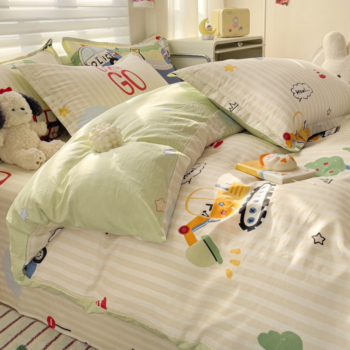 91家纺网 家纺一手货源 找家纺 春雨家居 2025新款春夏卡通印花全棉单被套 汽车世界