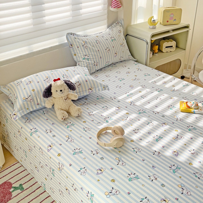 91家纺网 家纺一手货源 找家纺 春雨家居 2025新款春夏卡通印花全棉单床单 兔兔乐园