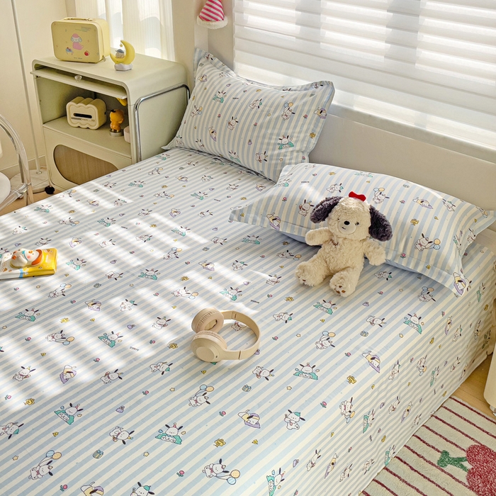 91家纺网 家纺一手货源 找家纺 春雨家居 2025新款春夏卡通印花全棉单床单 兔兔乐园