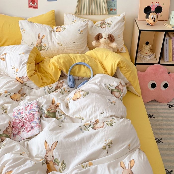 91家纺网 家纺一手货源 找家纺 卡斯诺家纺馆 2025新款水洗云朵棉四件套【下载文件夹包含买家秀】 田园小兔