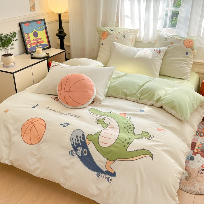 91家纺网 家纺一手货源 找家纺 博雅 2025新款全棉贴布绣卡通四件套 绣花款-鳄鱼运动