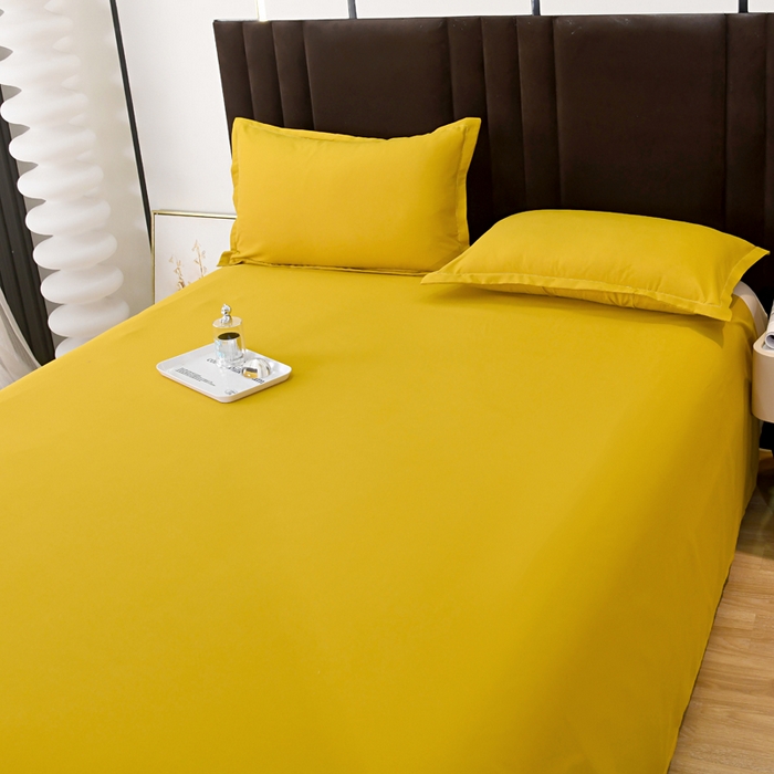 91家纺网 家纺一手货源 找家纺 梵巢2025新款水洗棉床单三件套 姜黄