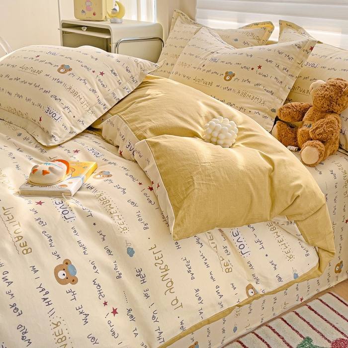 91家纺网 家纺一手货源 找家纺 春雨家居 2025新款春夏卡通印花全棉四件套 红星小熊