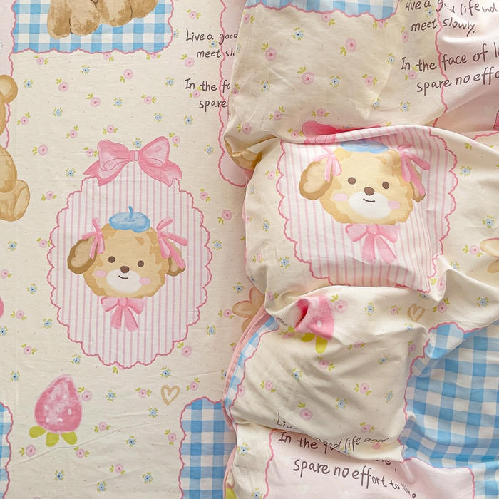 91家纺网 家纺一手货源 找家纺 春雨家居 2025新款春夏卡通印花全棉单被套 甜甜心事