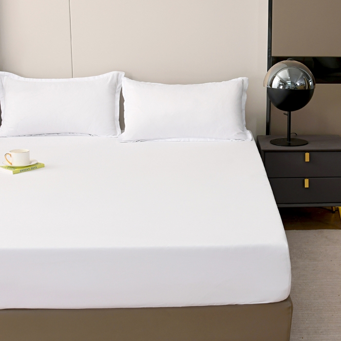 91家纺网 家纺一手货源 找家纺 梵巢2025新款水洗棉纯色单床笠 纯白