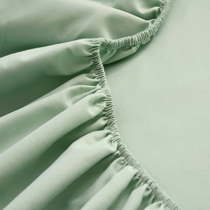 91家纺网 家纺一手货源 找家纺 梵巢2025新款水洗棉纯色单床笠 浅豆绿