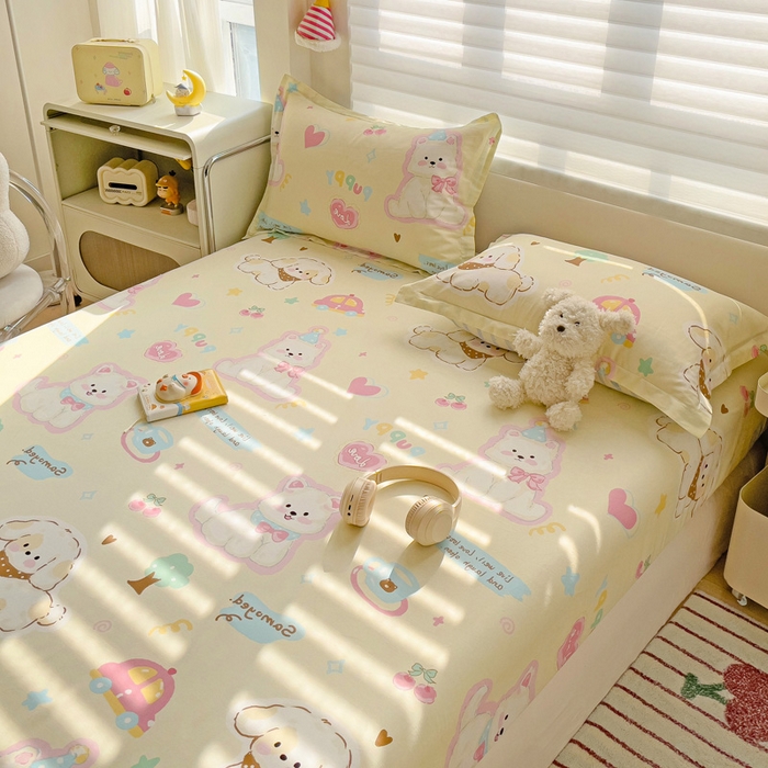 91家纺网 家纺一手货源 找家纺 春雨家居 2025新款春夏卡通印花全棉单床笠 萌趣乐园