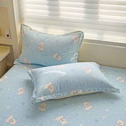 春雨家居 2025新款春夏卡通印花全棉单枕套 9.蓝色泡芙狗