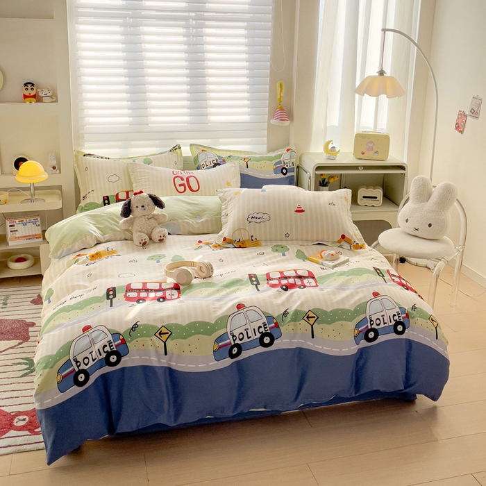 91家纺网 家纺一手货源 找家纺 春雨家居 2025新款春夏卡通印花全棉四件套 汽车世界