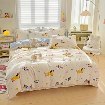 春雨家居 2025新款春夏卡通印花全棉四件套 童趣蜜歌