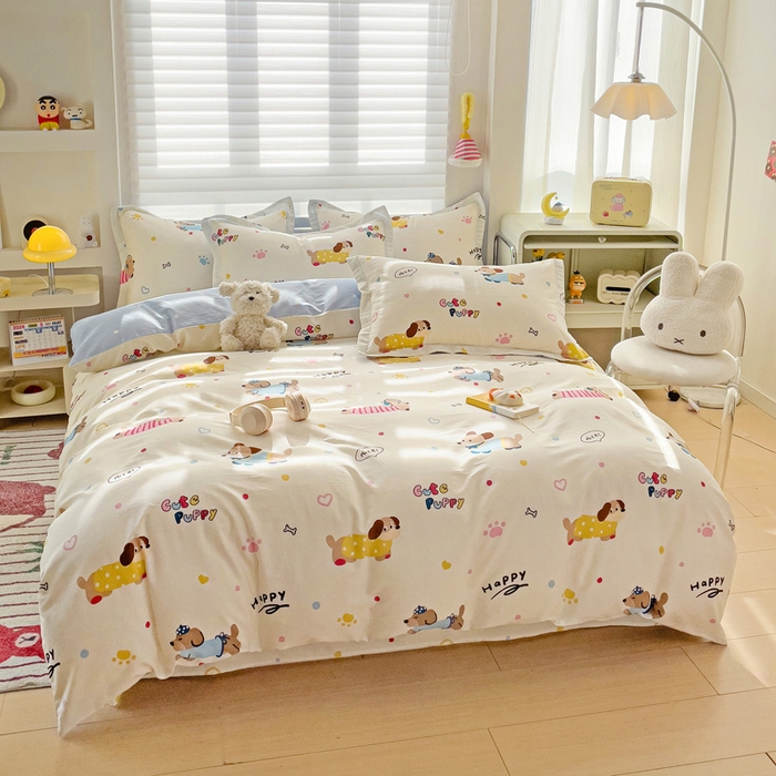 91家纺网 家纺一手货源 找家纺 春雨家居 2025新款春夏卡通印花全棉四件套 童趣蜜歌