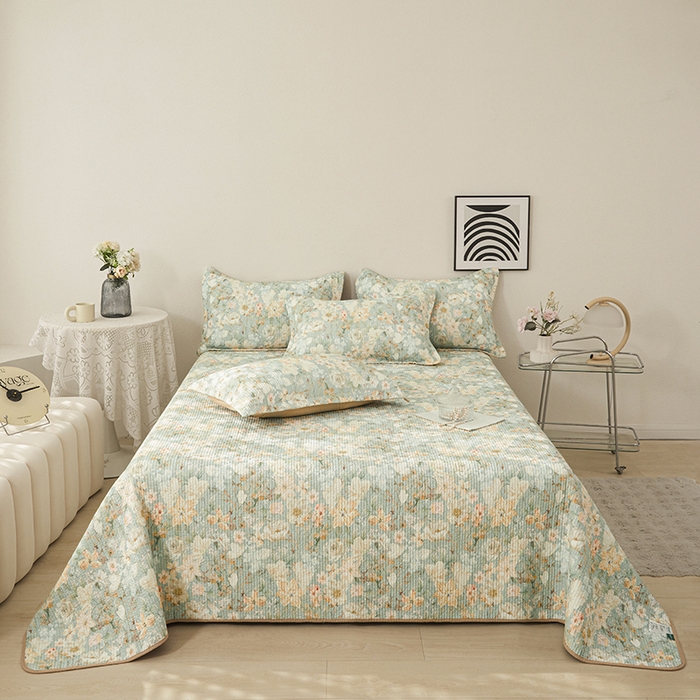 91家纺网 家纺一手货源 找家纺 莎果家纺 2025新款双面全棉数码印花大尺寸2.3*2.5米床盖三件套 碧山春晨