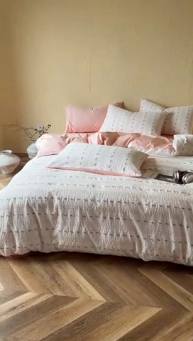 91家纺网 家纺一手货源 找家纺 琪格格纺织 2025新款纯棉韩式小清新田园大提花清新四件套 小花园-粉