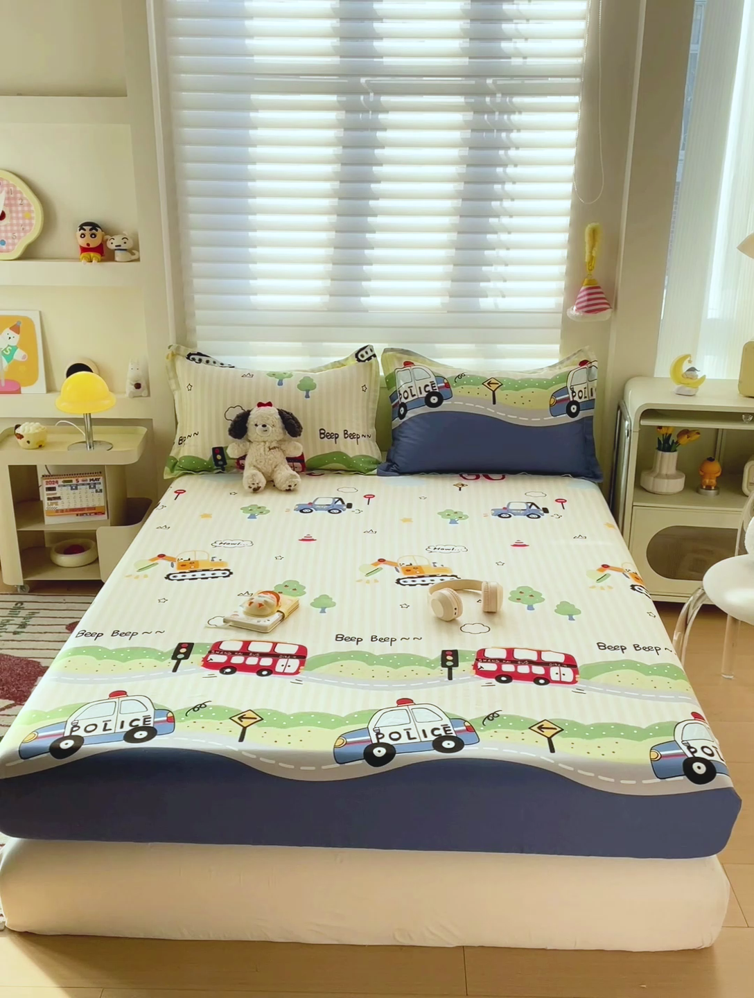 91家纺网 家纺一手货源 找家纺 春雨家居 2025新款春夏卡通印花全棉单床笠 汽车世界