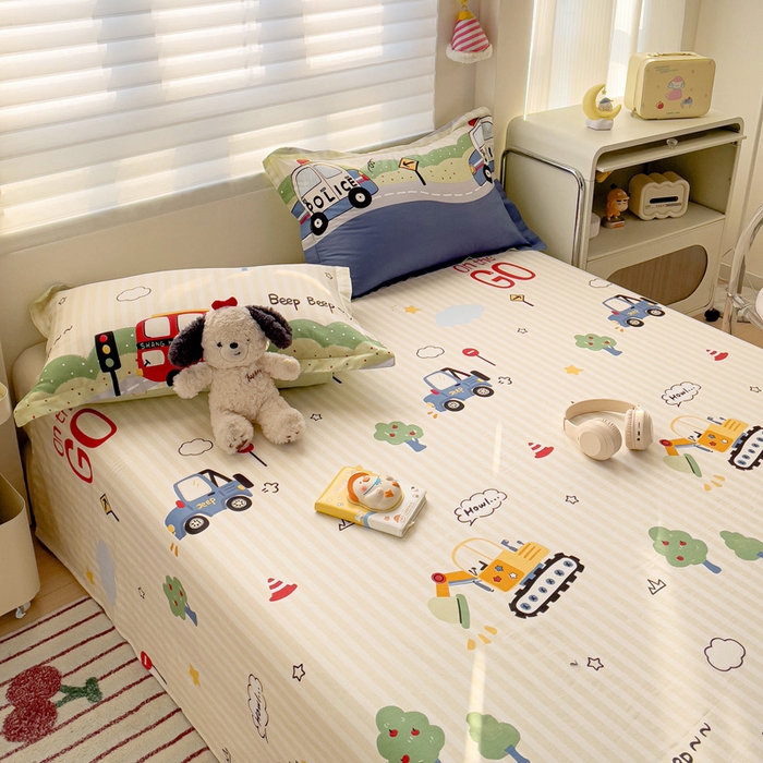 91家纺网 家纺一手货源 找家纺 春雨家居 2025新款春夏卡通印花全棉单床单 汽车世界