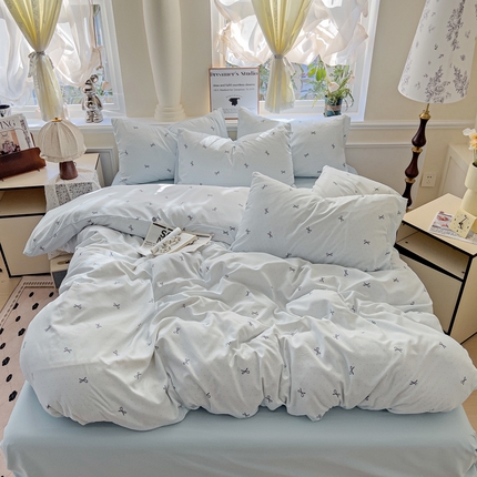 逸尚阁 2025新款针织双层纱印花四件套（提供买家秀） 芙丽-蓝