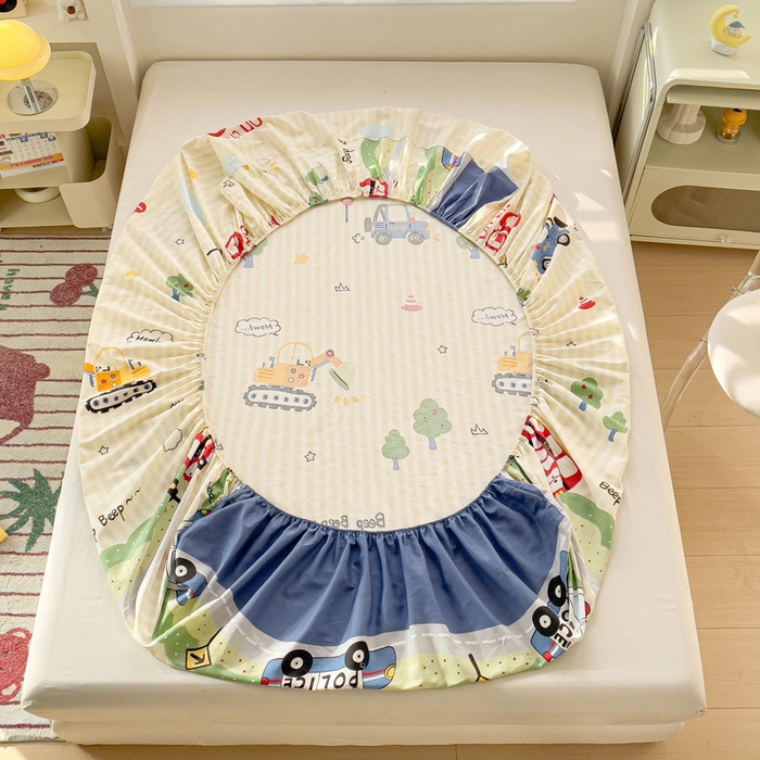 91家纺网 家纺一手货源 找家纺 春雨家居 2025新款春夏卡通印花全棉单床笠 汽车世界