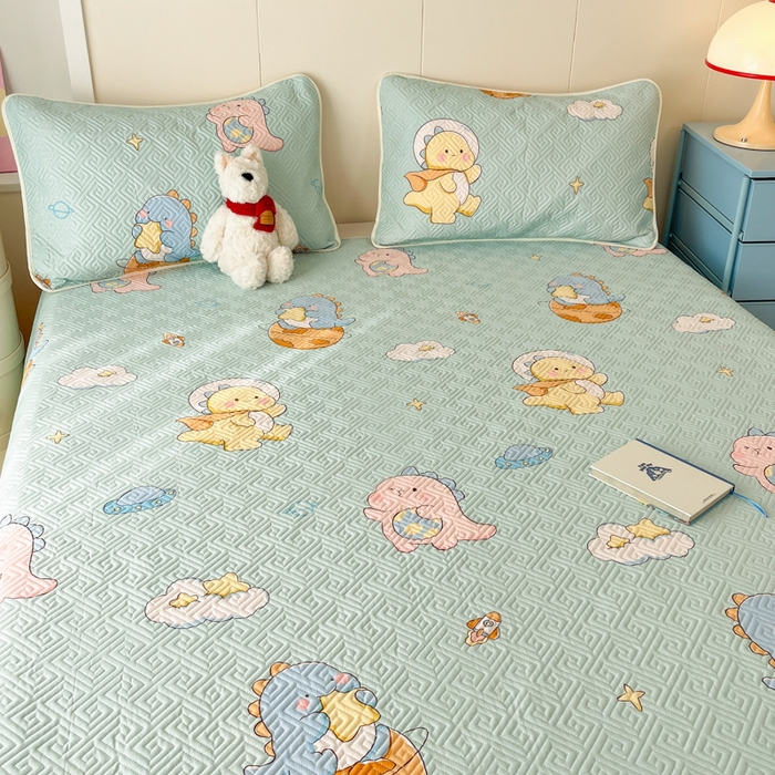 91家纺网 家纺一手货源 找家纺 菲梵家纺2024新款全棉印花夹棉床盖三件套提供买家秀 太空龙