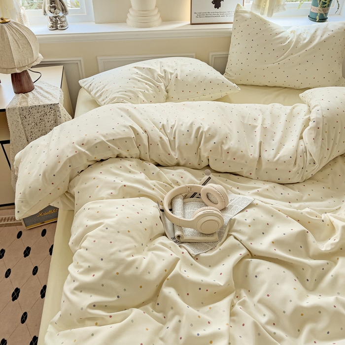 91家纺网 家纺一手货源 找家纺 逸尚阁 2025新款针织双层纱印花四件套（提供买家秀） 点点