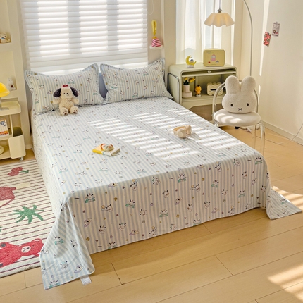春雨家居 2025新款春夏卡通印花全棉单床单 兔兔乐园