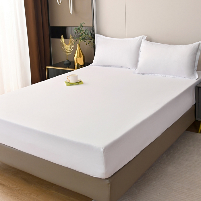 91家纺网 家纺一手货源 找家纺 梵巢2025新款水洗棉纯色单床笠 纯白