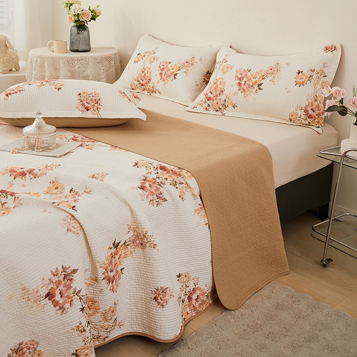 91家纺网 家纺一手货源 找家纺 莎果家纺 2025新款双面全棉数码印花大尺寸2.3*2.5米床盖三件套 浮生若梦