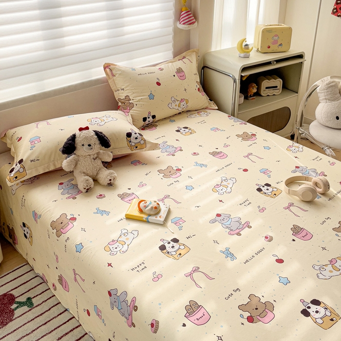 91家纺网 家纺一手货源 找家纺 春雨家居 2025新款春夏卡通印花全棉单床单 可爱颂