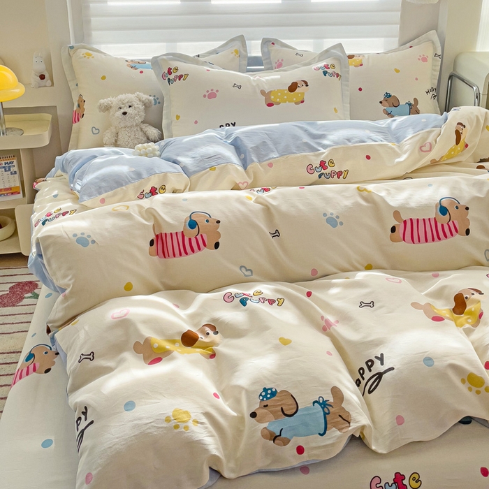 91家纺网 家纺一手货源 找家纺 春雨家居 2025新款春夏卡通印花全棉单被套 童趣蜜歌