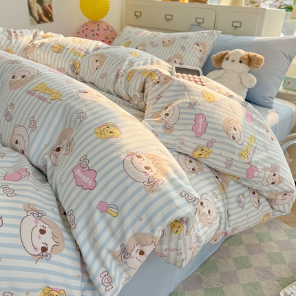 韩巢家纺 2025新款超柔水洗棉印花被套床单床上用品四件套  糖小佳